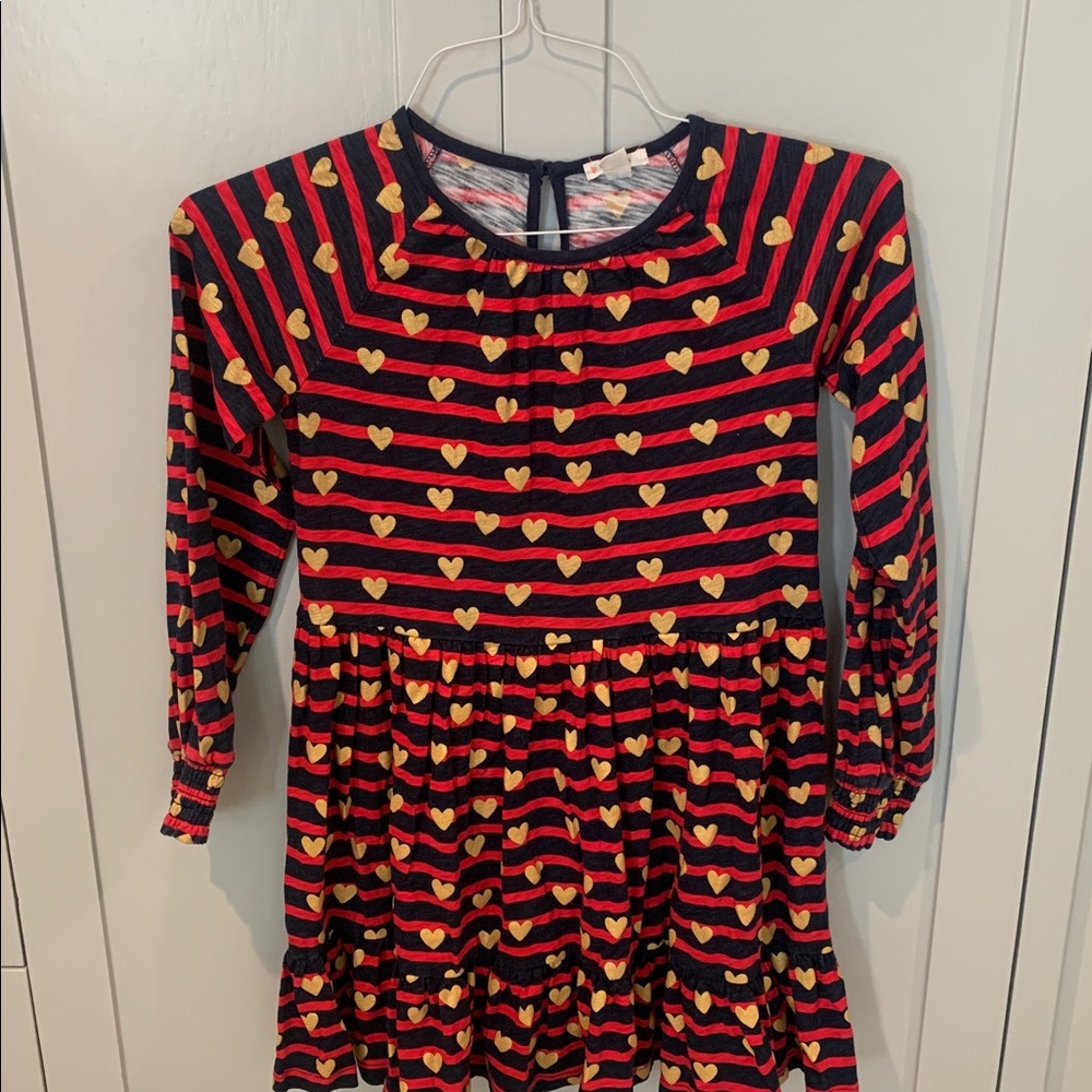 Crewcuts Navy and Red Striped Dress with Gold Hearts 8/9yo